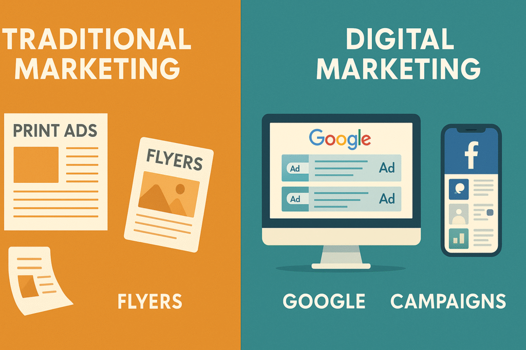 Comparison image Traditional vs Digital marketing methods