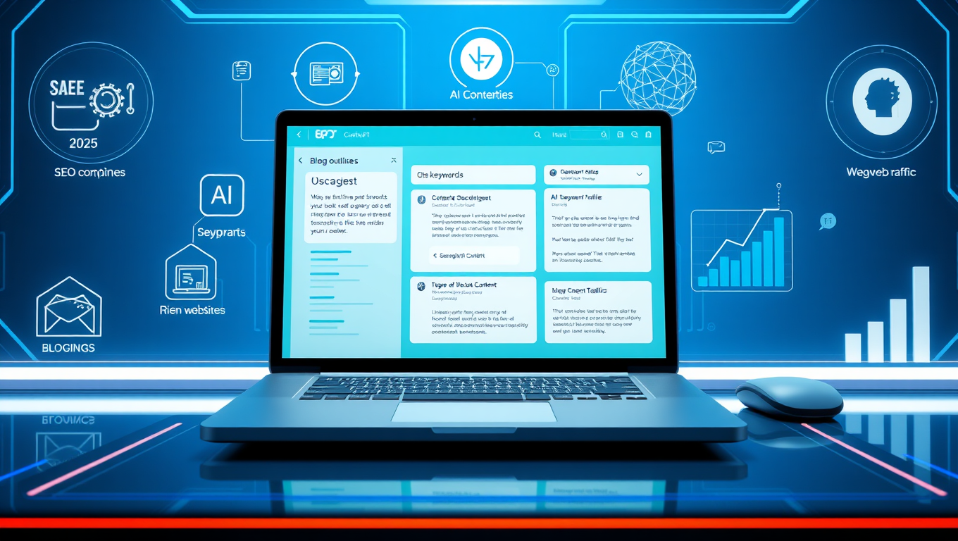 A person using ChatGPT to write blog content with SEO tools on a digital dashboard in 2025 (2)