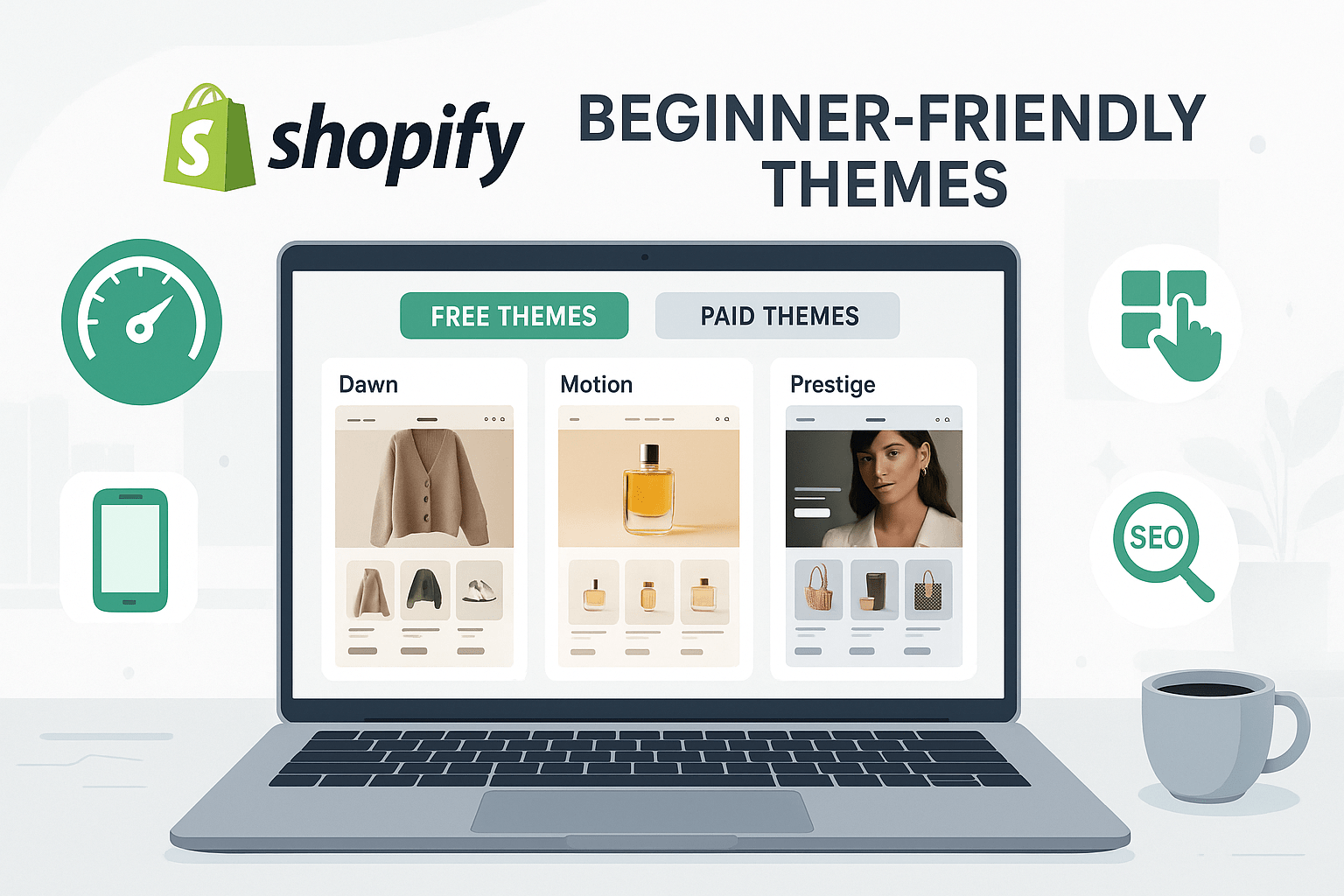 Best Shopify themes for beginners in 2025 – free and paid options with mobile-optimized, SEO-friendly, and fast-loading features.-min