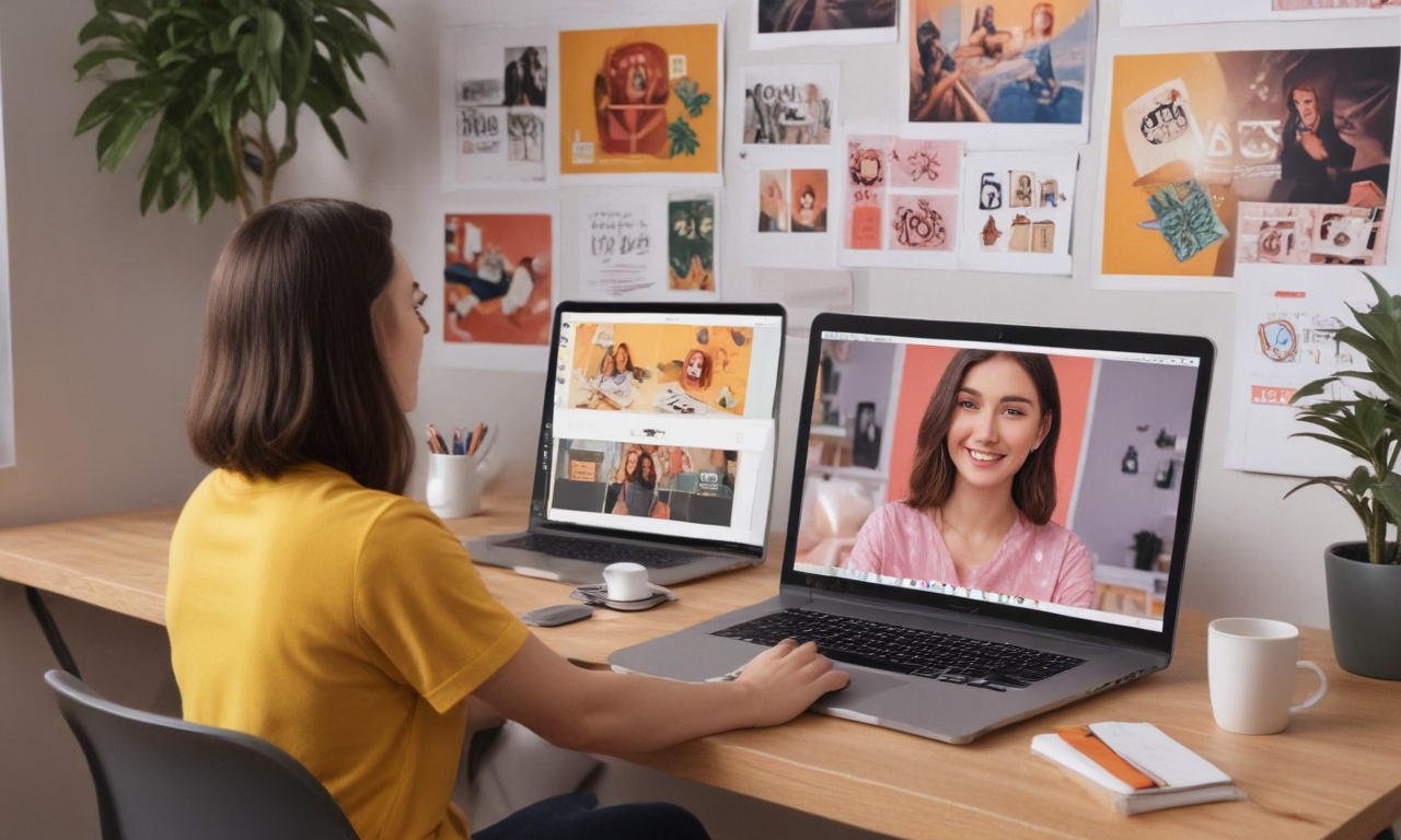 Graphic designer using Canva AI features like Magic Write and smart templates for social media and branding designs in 2025.