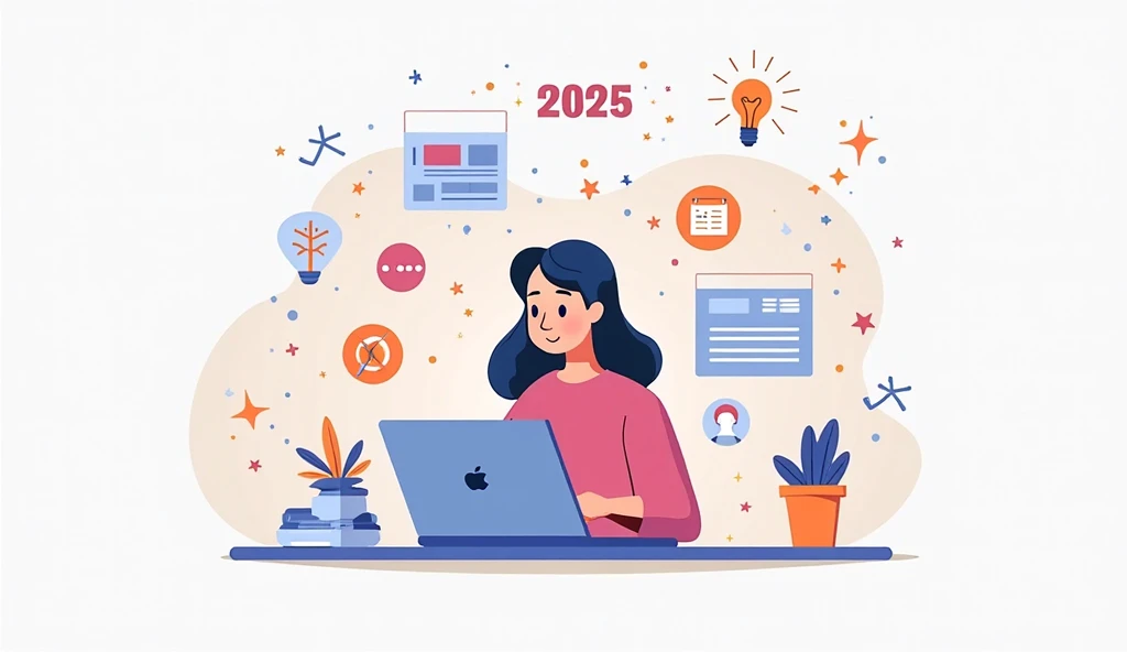 How to Start a Blog That Makes Money in 2025 – Blogging workspace illustration with laptop and money icons