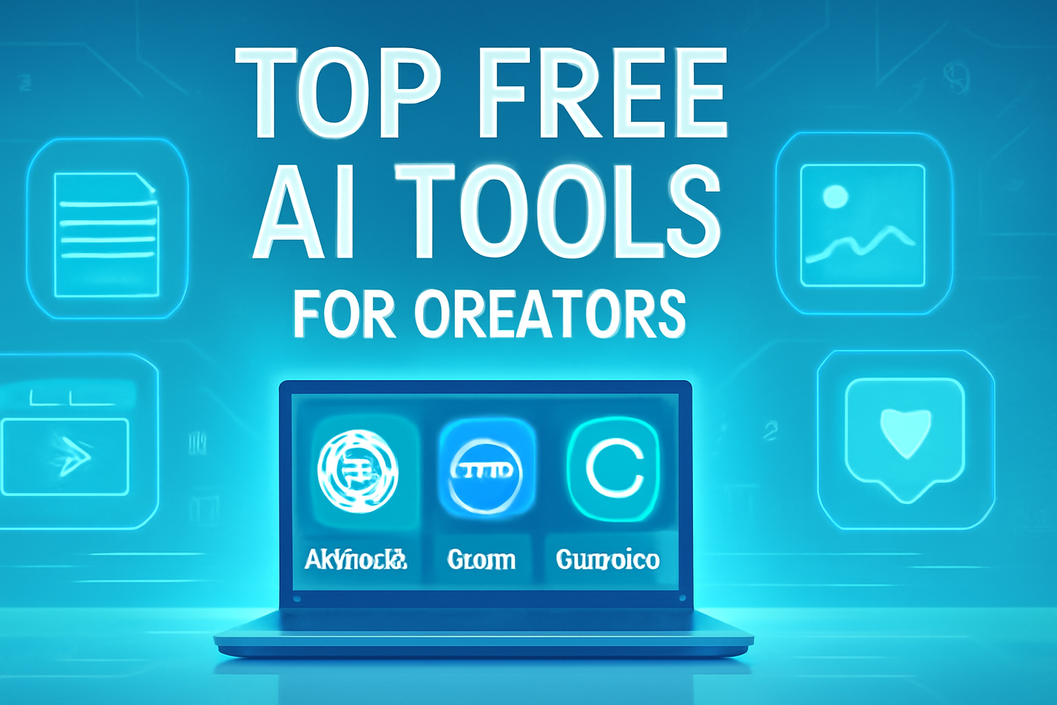 Modern laptop screen with free AI tools for creators in 2025 like ChatGPT, Canva, Grammarly, used for content writing, social media, and design.
