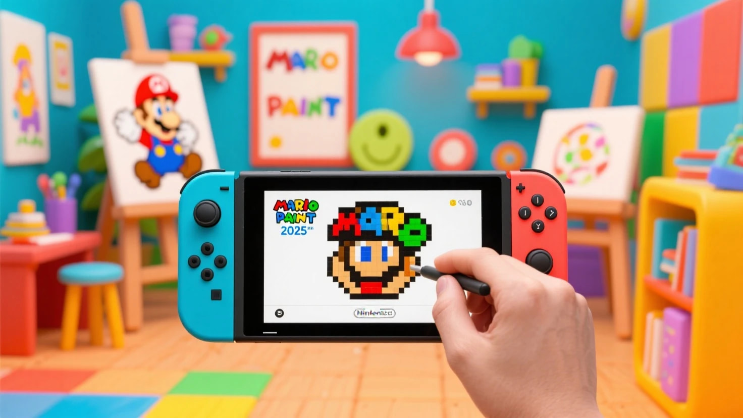 Nintendo Switch Mario Paint 2025 gameplay showing pixel art and creative features in action