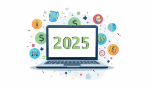 Top Blogging Niches That Make the Most Money in 2025 – Laptop and profitable niche icons illustration